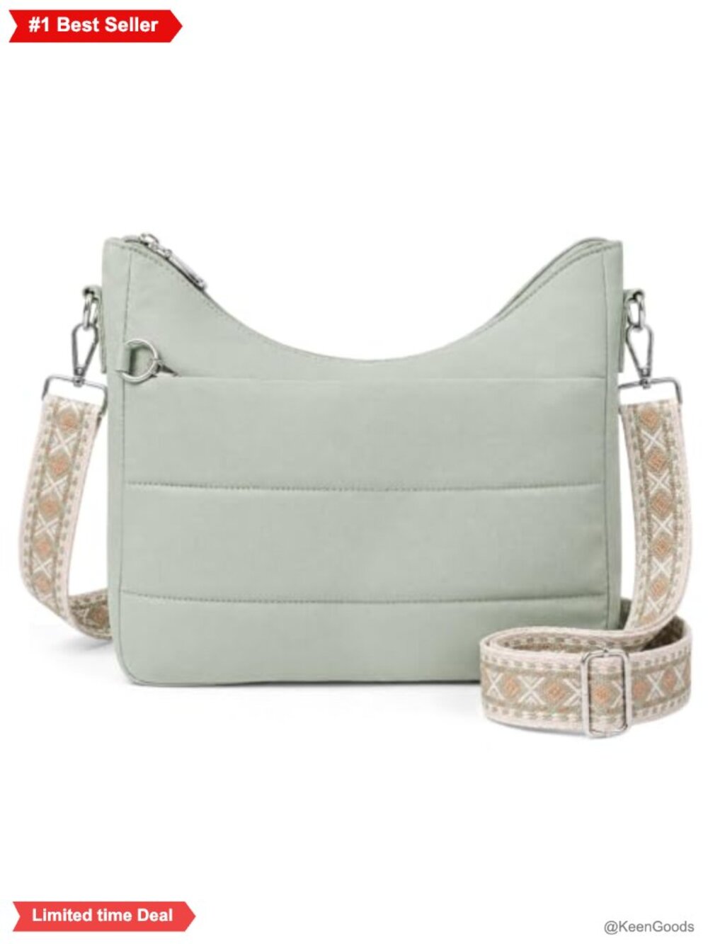 Quilted Nylon Crossbody Hobo Bag Anti-Theft Wide Strap Travel Purse